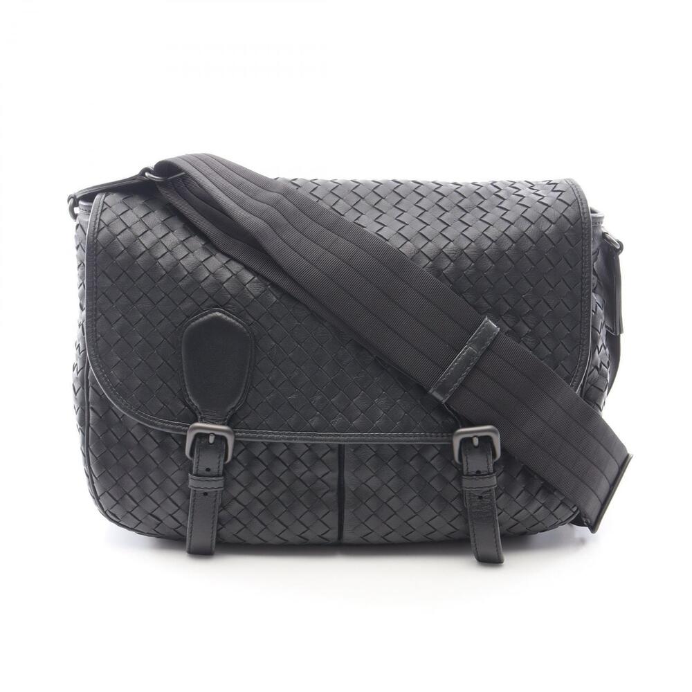 Bottega Veneta Intrecciato Messenger Bag Shoulder Leather Black